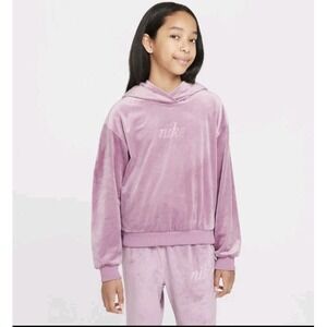 NWT Nike Girls XL‎ Sportswear Velour Pullover Hoodie Loose Fit/ Plum Dust